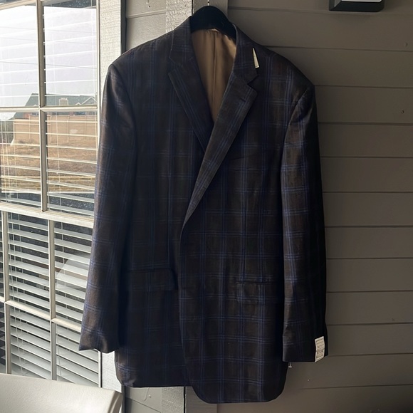 Trussini Italy Wool Gray Plaid Dual Vent Stitched Lapel Blazer Sport Jacket - Picture 15 of 15